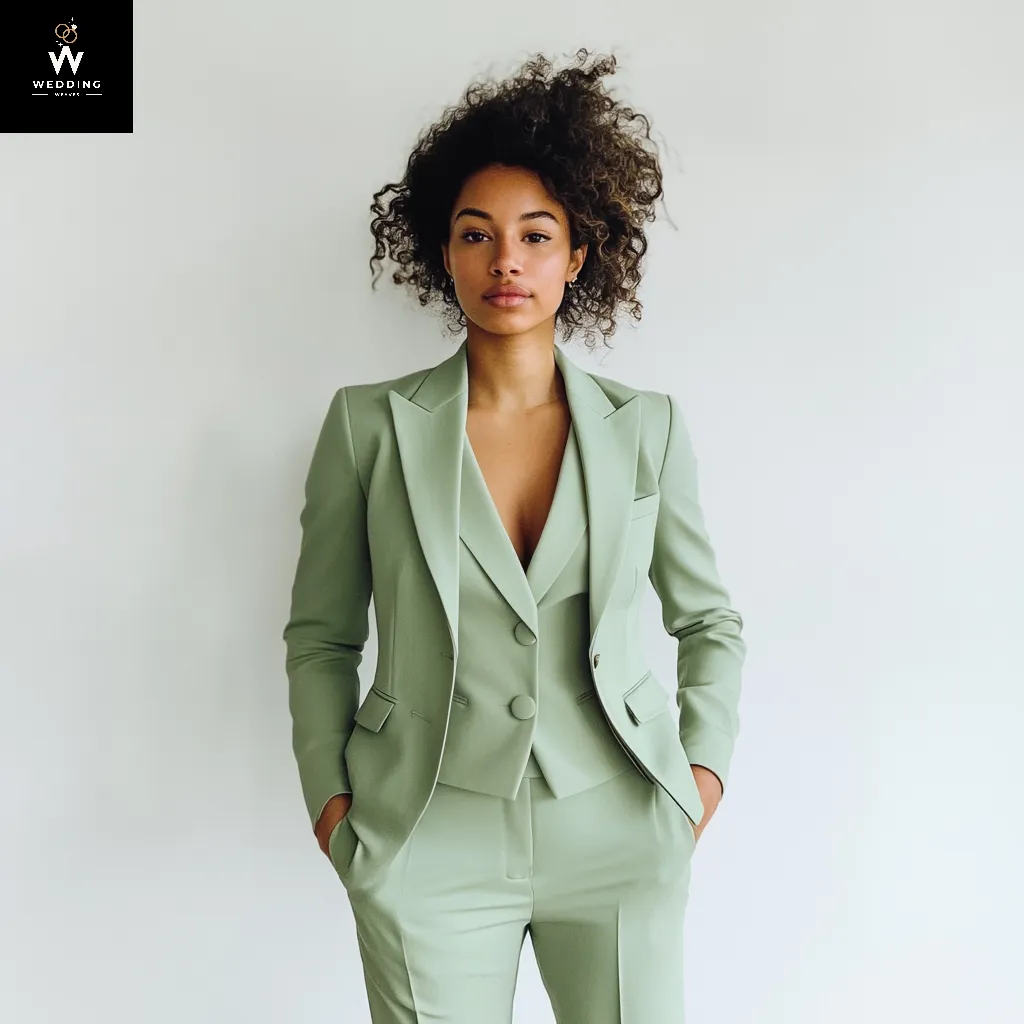 Sage Green Women's Three-Piece Pant Suit – Elegant Formal Attire & Dressy Suit for Weddings