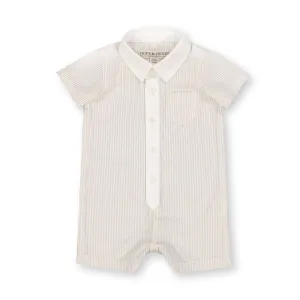 Seersucker Button Front Romper Taupe - Taupe Seersucker