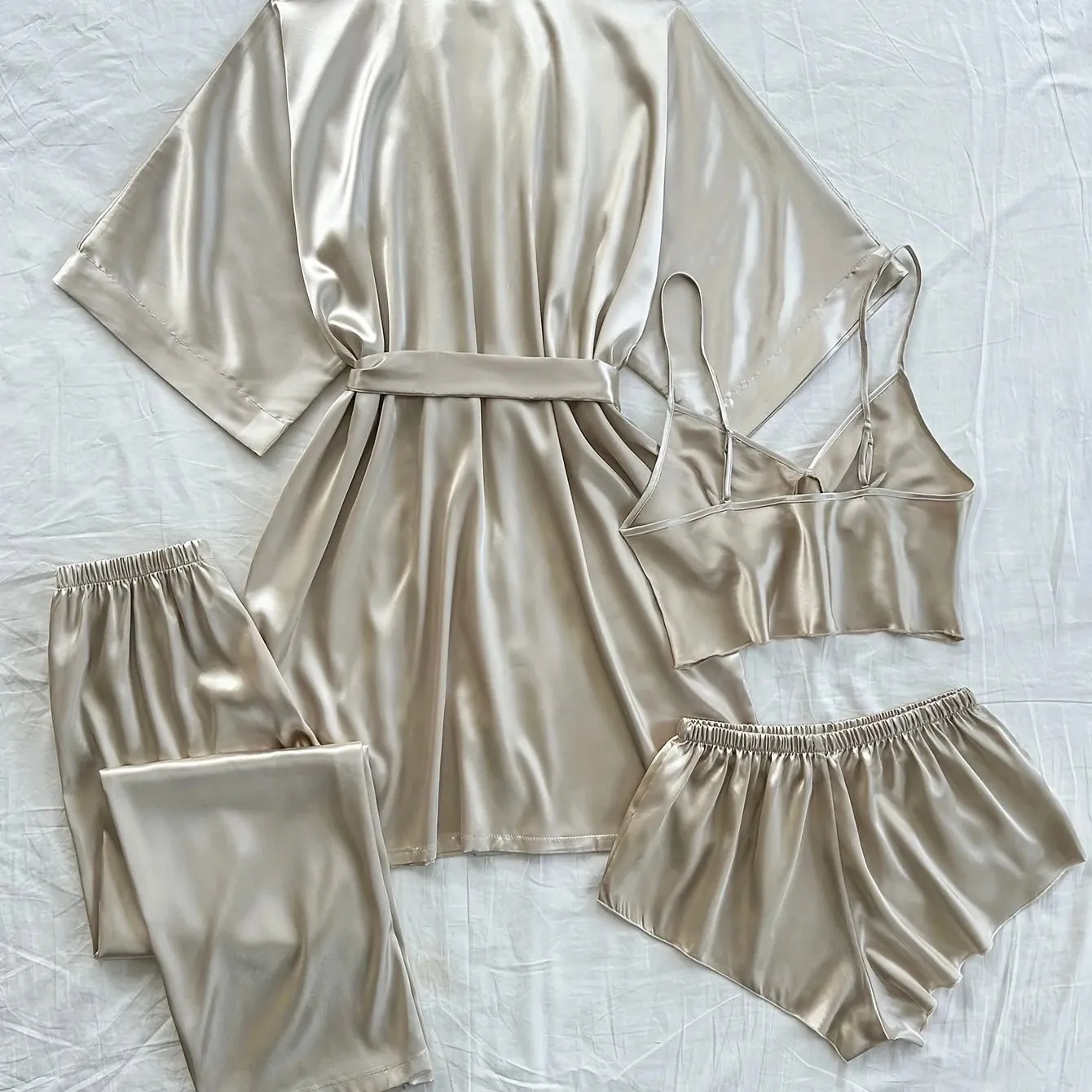 Seraphina Silk 4 Packs Pajamas Set - Champagne
