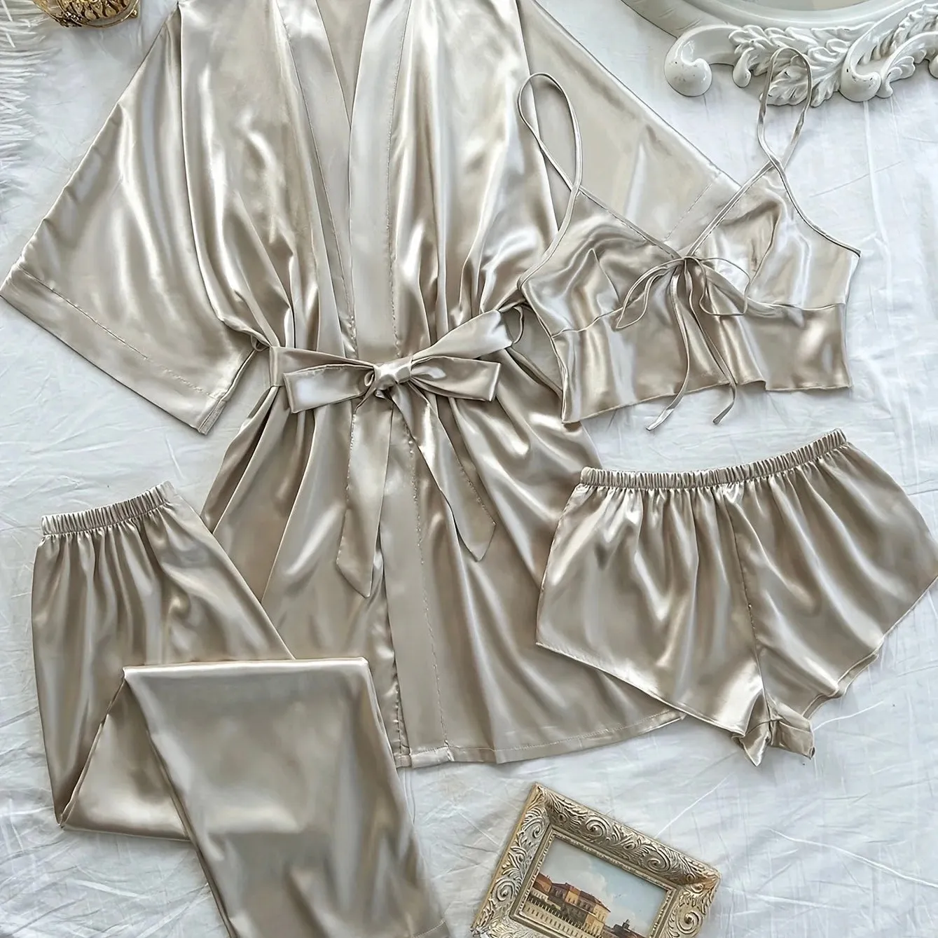Seraphina Silk 4 Packs Pajamas Set - Champagne