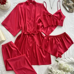 Seraphina Silk 4 Packs Pajamas Set - Red