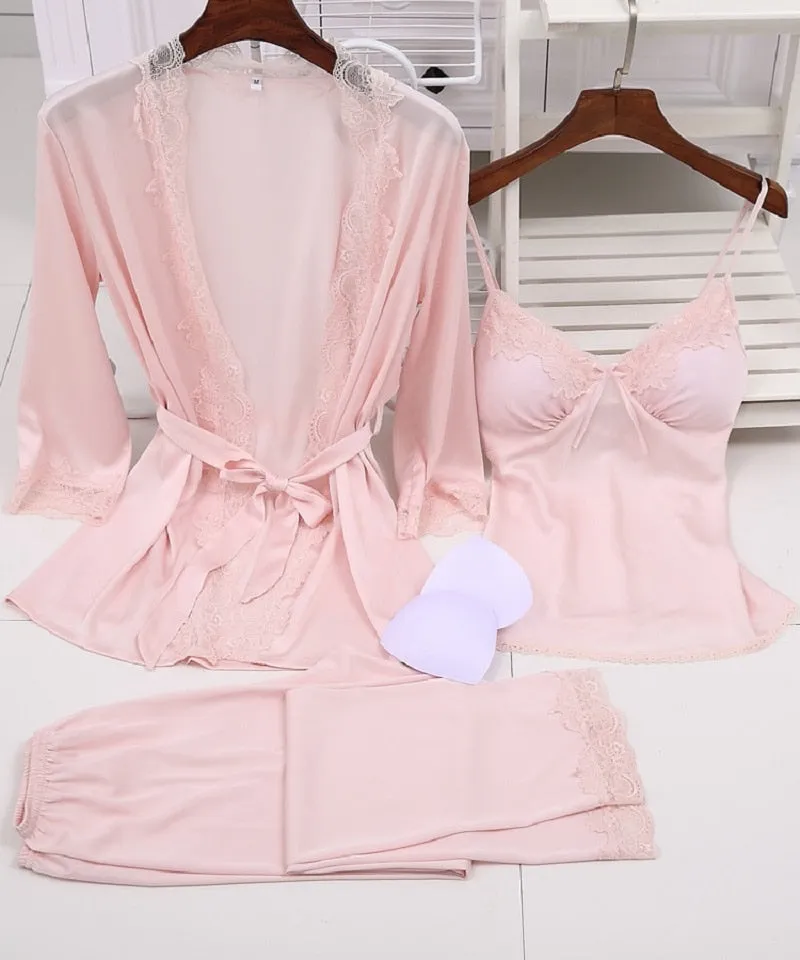 Sexy Lace Robe Satin Silky Sleepwear