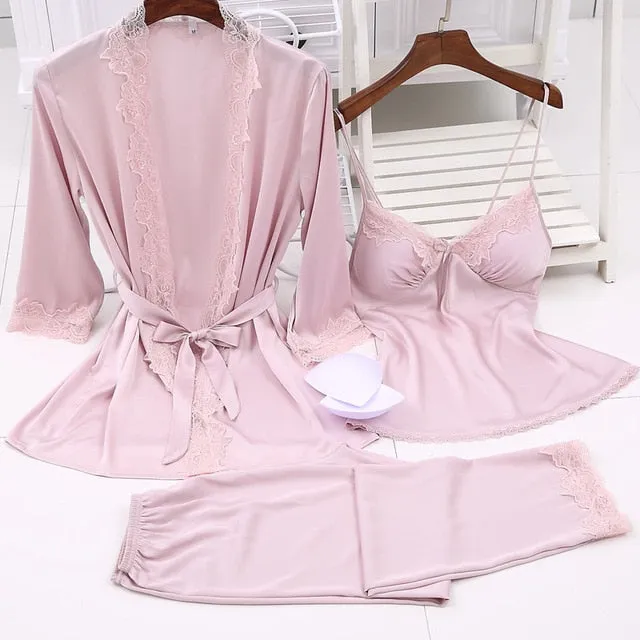 Sexy Lace Robe Satin Silky Sleepwear