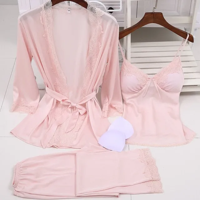 Sexy Lace Robe Satin Silky Sleepwear
