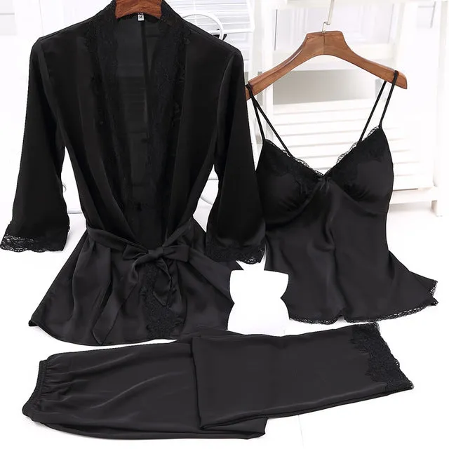 Sexy Lace Robe Satin Silky Sleepwear