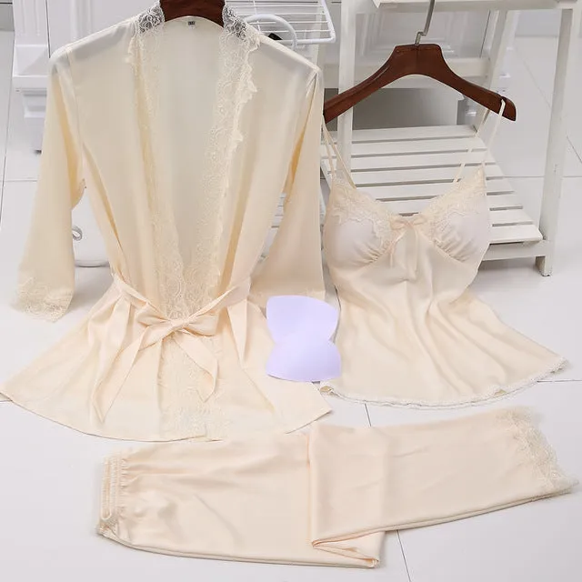 Sexy Lace Robe Satin Silky Sleepwear