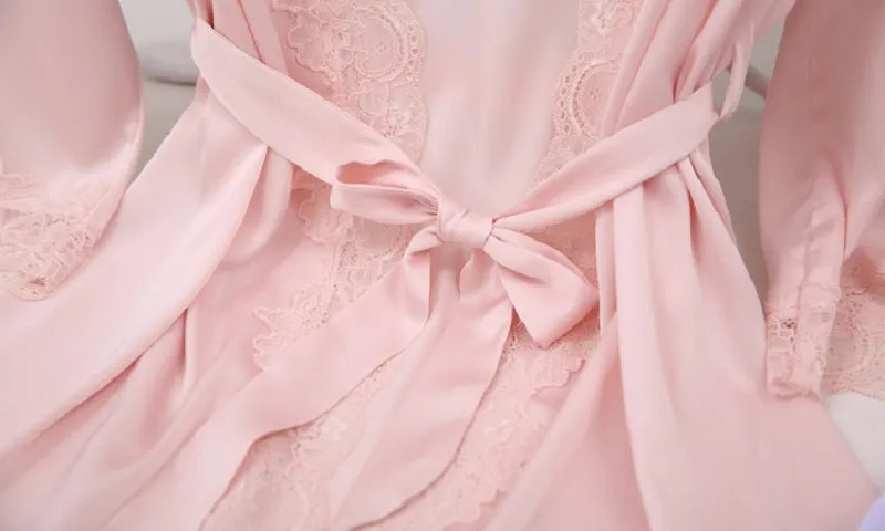 Sexy Lace Robe Satin Silky Sleepwear