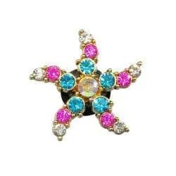 Shoe charm brooch - Star syleized coloured stones on gold