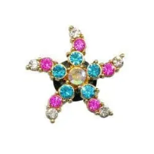 Shoe charm brooch - Star syleized coloured stones on gold