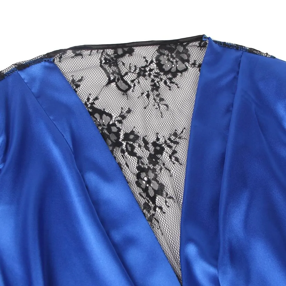 Silk Satin Lace Back Hollow Out Sexy Women Kimono Home