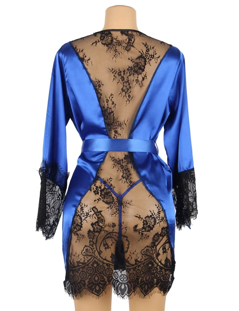 Silk Satin Lace Hollow Out Sexy Egypt Women Kimono Home