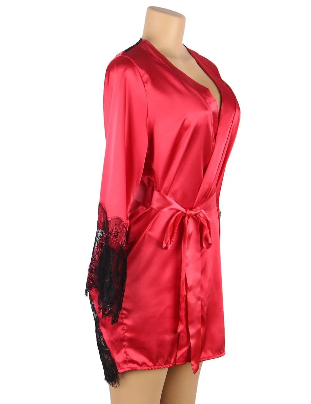 Silk Satin Lace Hollow Out Sexy Egypt Women Kimono Home