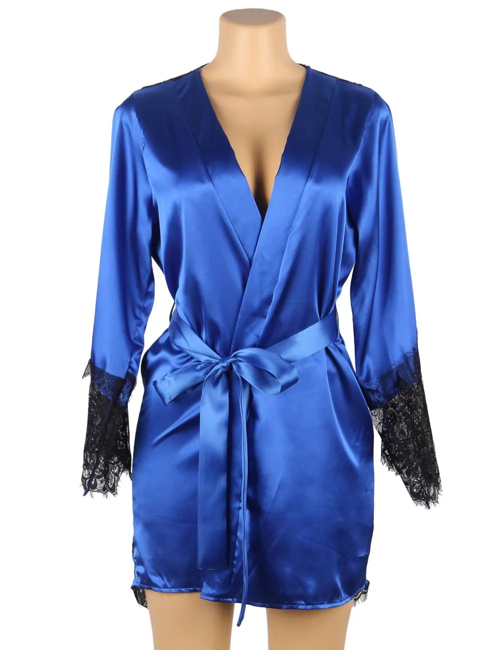 Silk Satin Lace Hollow Out Sexy Egypt Women Kimono Home
