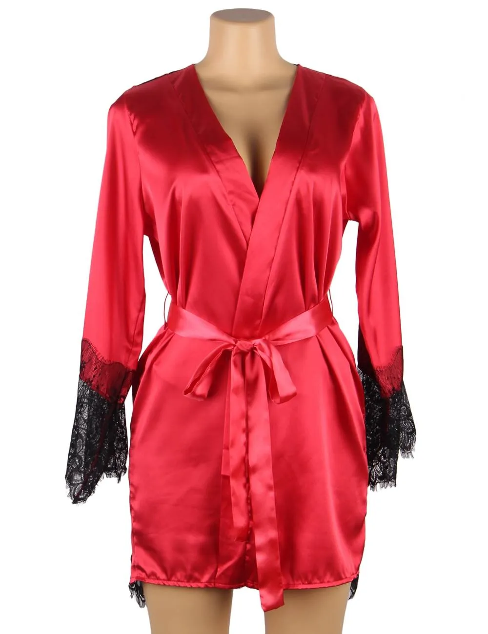 Silk Satin Lace Hollow Out Sexy Egypt Women Kimono Home