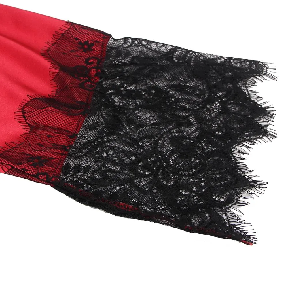 Silk Satin Lace Hollow Out Sexy Egypt Women Kimono Home