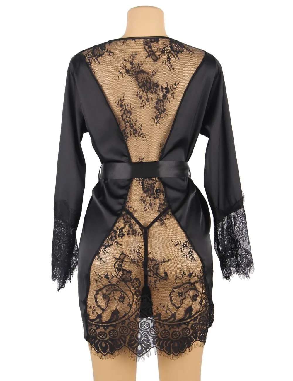 Silk Satin Lace Hollow Out Sexy Egypt Women Kimono Home