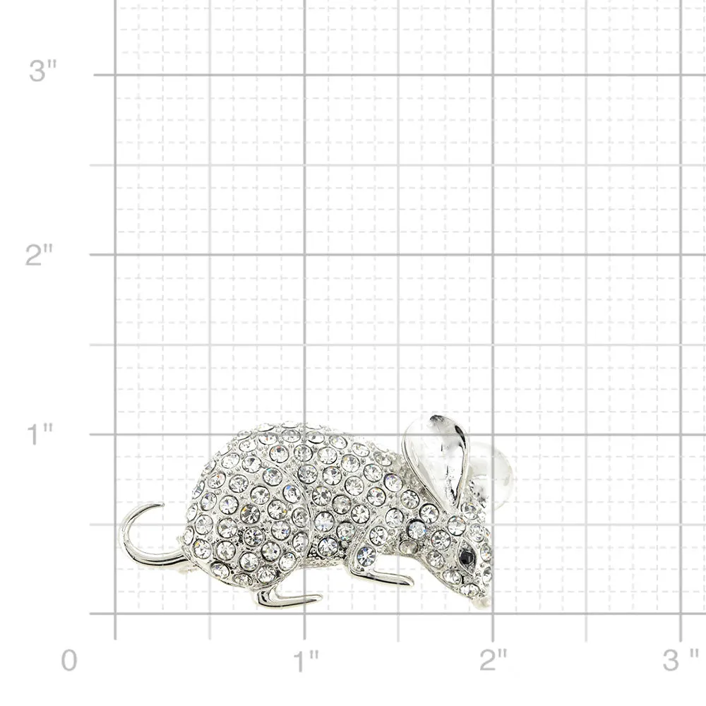 Silver Mouse Crystal Pin Brooch