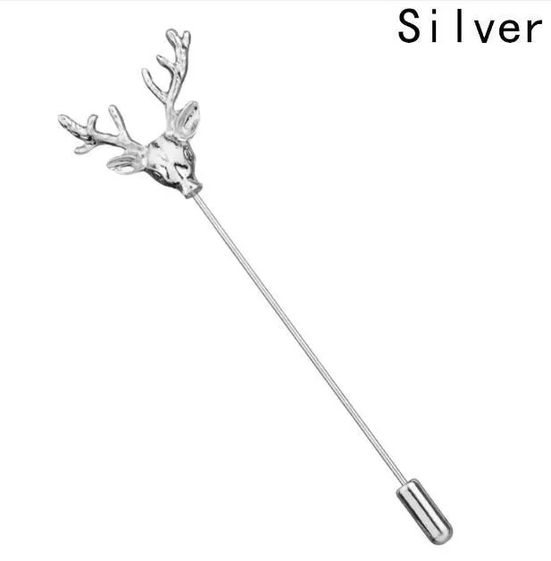 Simple retro deer head christmas brooch pin women men suit animal collar pin b19