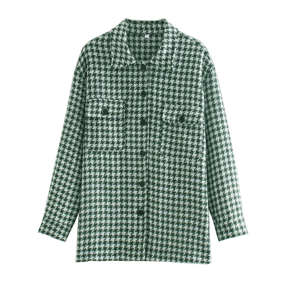 Single-breasted Mid-length Houndstooth Coat Outerwear