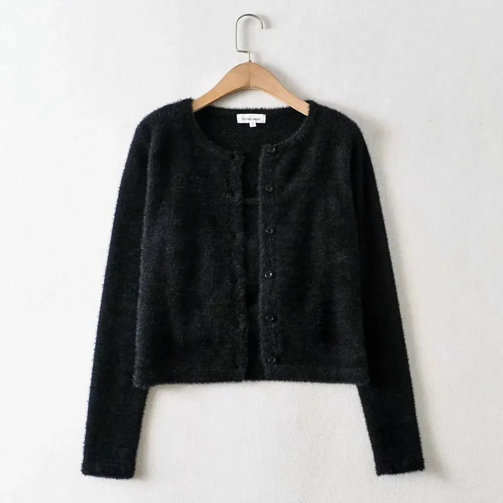 Single-breasted Mohair Camisole Cardigan Two-piece Suit Set