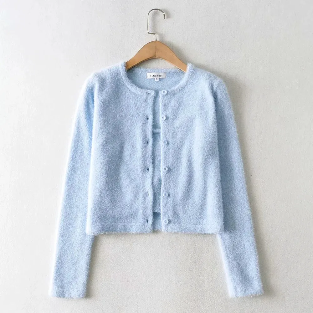 Single-breasted Mohair Camisole Cardigan Two-piece Suit Set