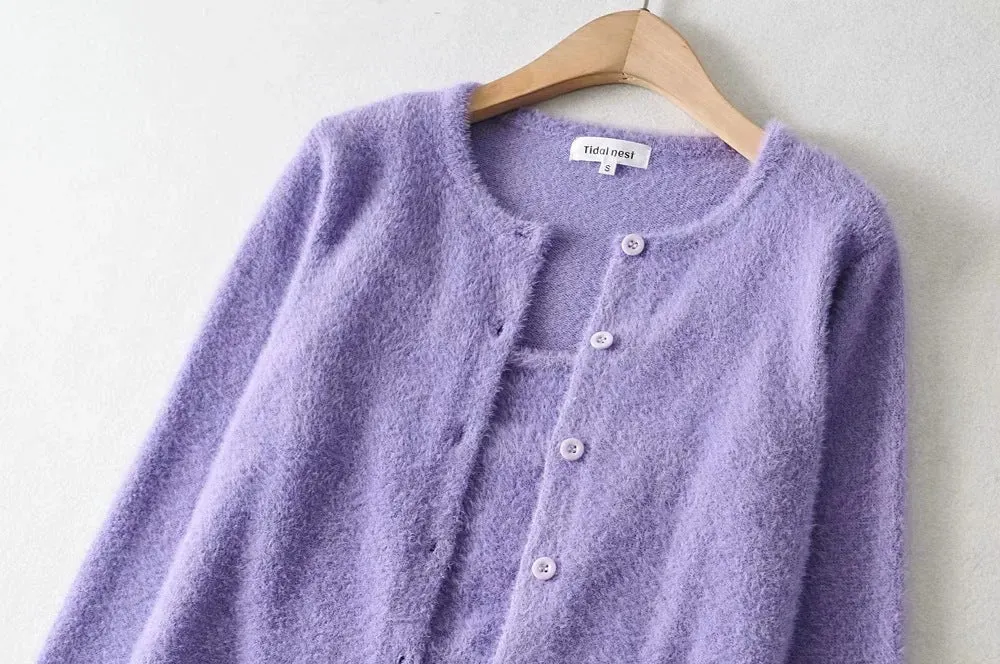 Single-breasted Mohair Camisole Cardigan Two-piece Suit Set