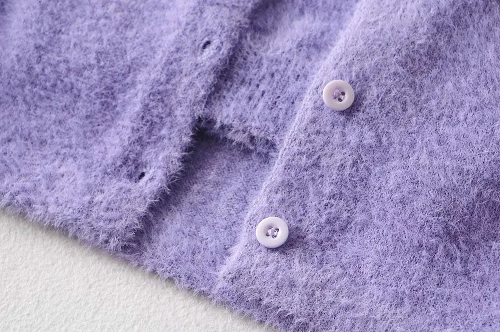 Single-breasted Mohair Camisole Cardigan Two-piece Suit Set