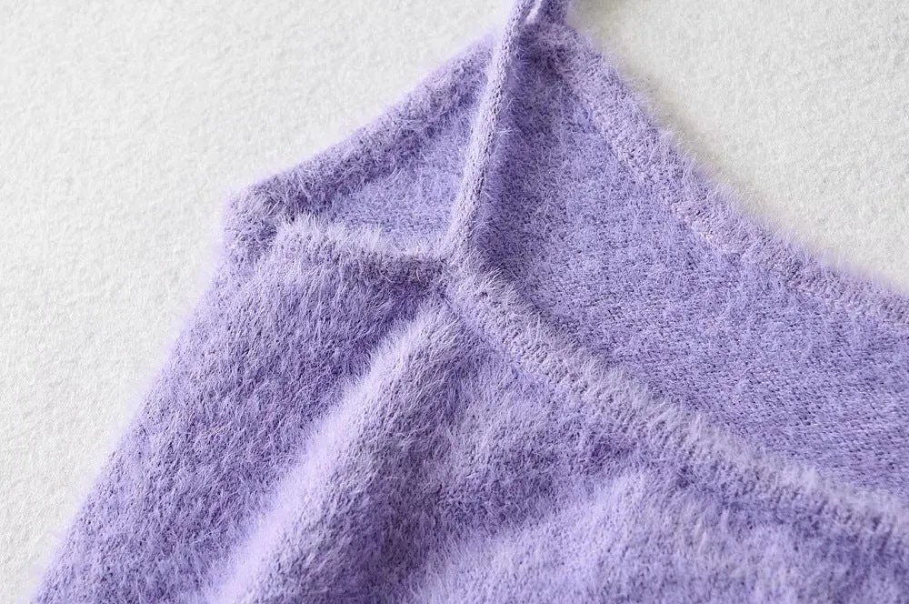 Single-breasted Mohair Camisole Cardigan Two-piece Suit Set