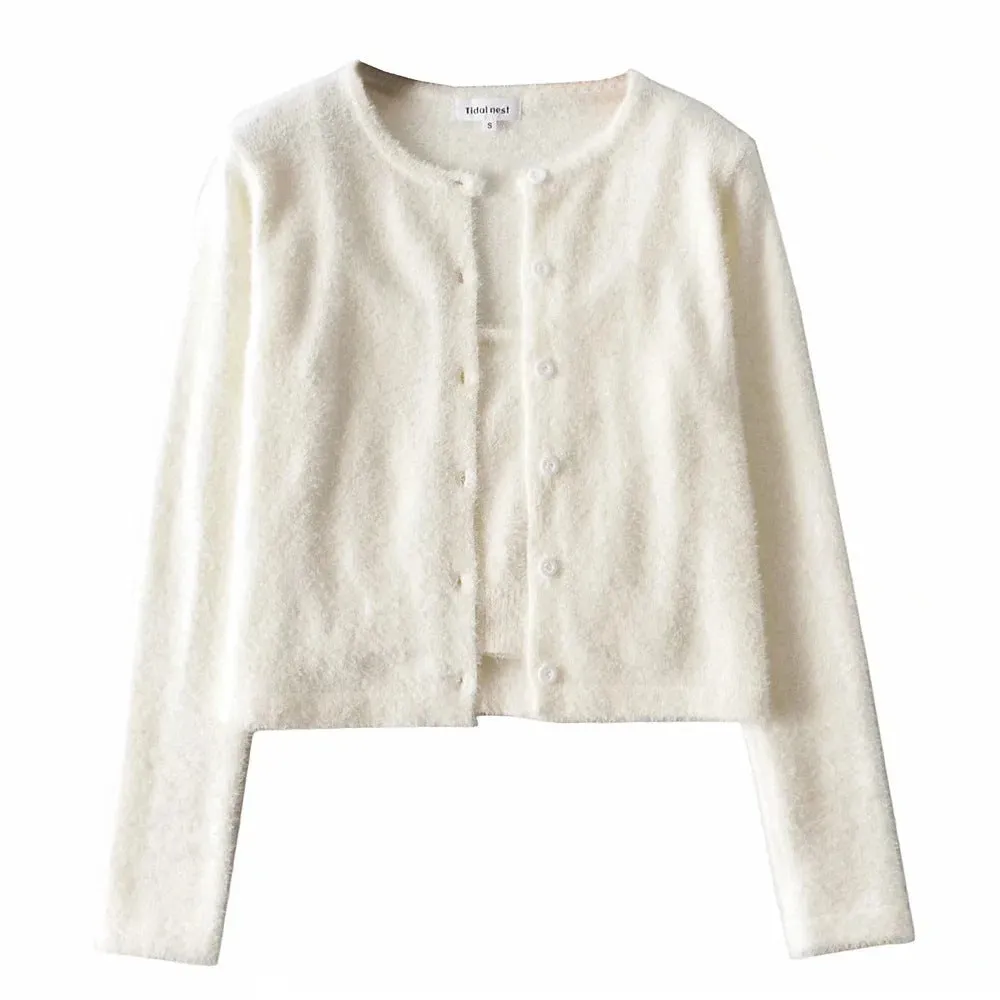 Single-breasted Mohair Camisole Cardigan Two-piece Suit Set