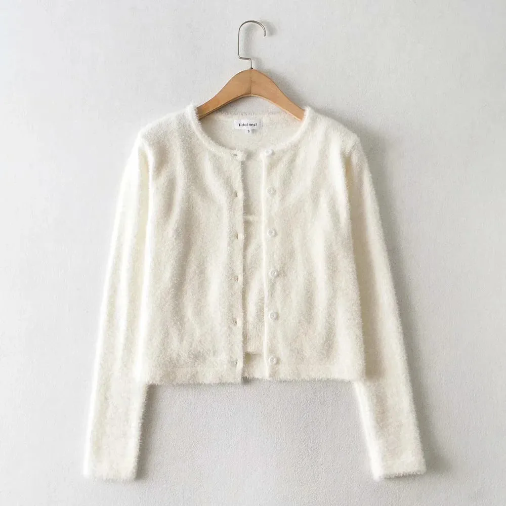 Single-breasted Mohair Camisole Cardigan Two-piece Suit Set