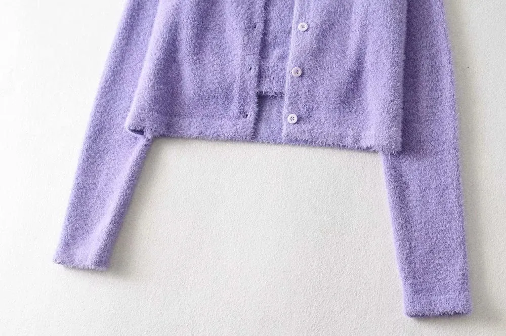Single-breasted Mohair Camisole Cardigan Two-piece Suit Set