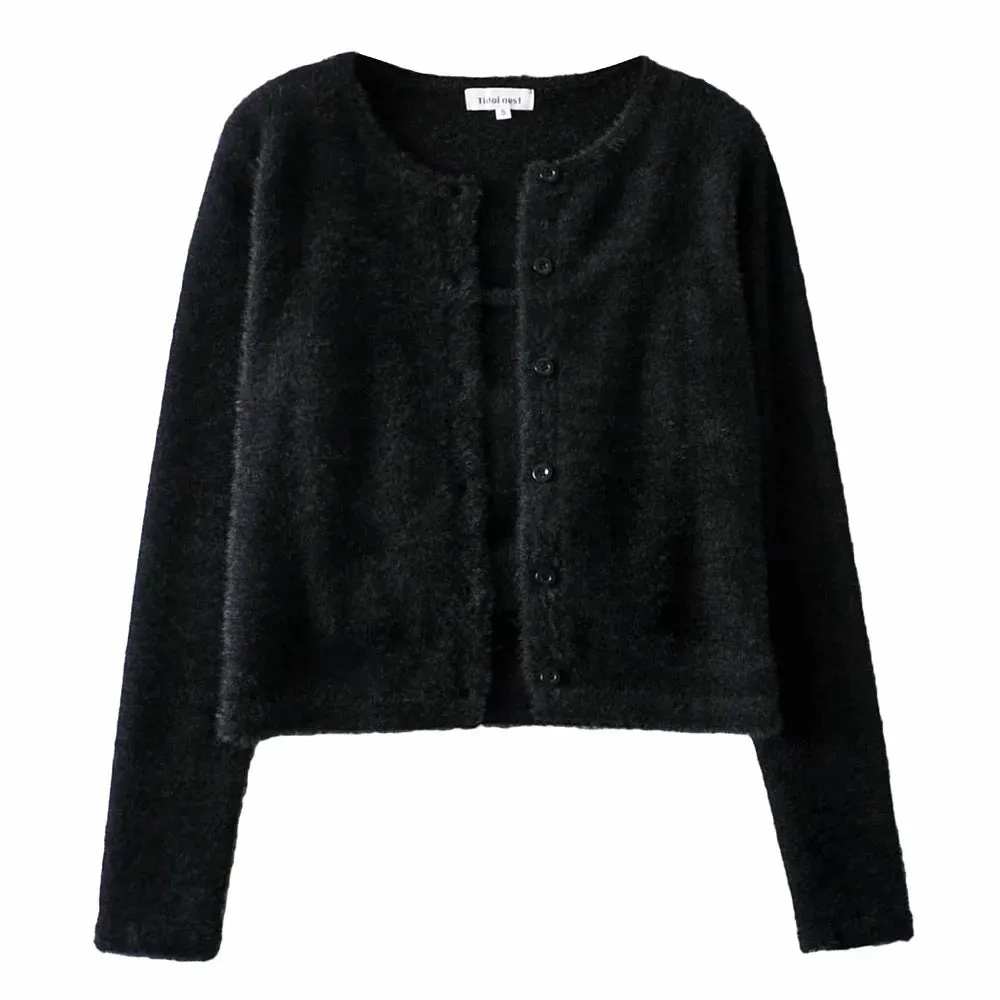 Single-breasted Mohair Camisole Cardigan Two-piece Suit Set
