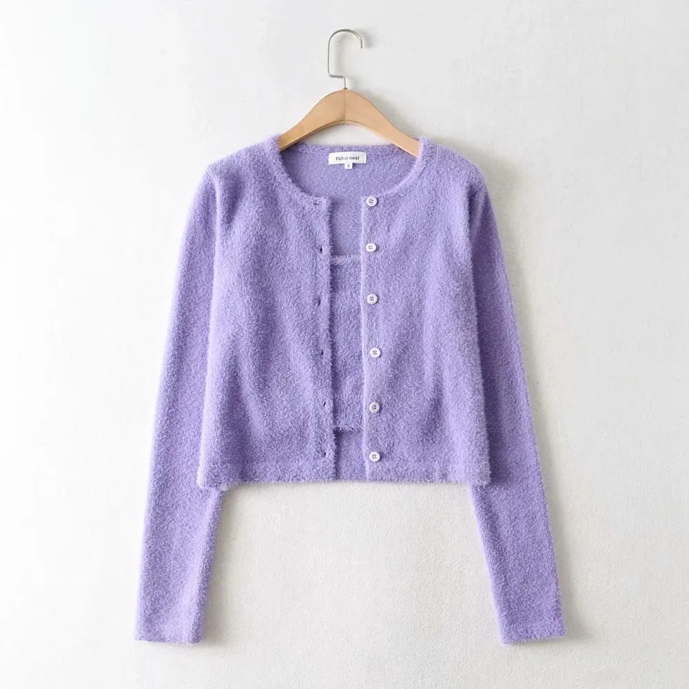 Single-breasted Mohair Camisole Cardigan Two-piece Suit Set