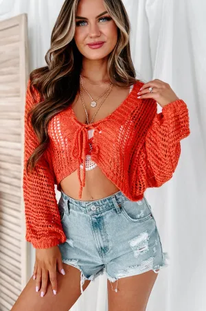 Something About Her Tie-Front Cropped Crochet Cardigan (Coral)