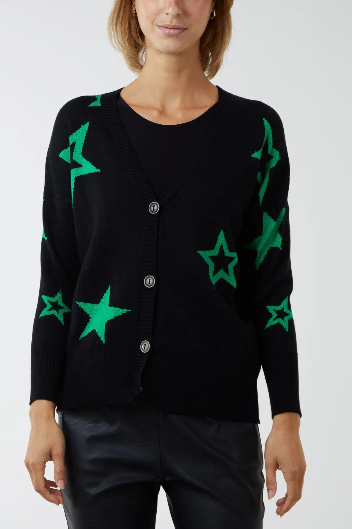 Star Fine Knit Button Cardigan