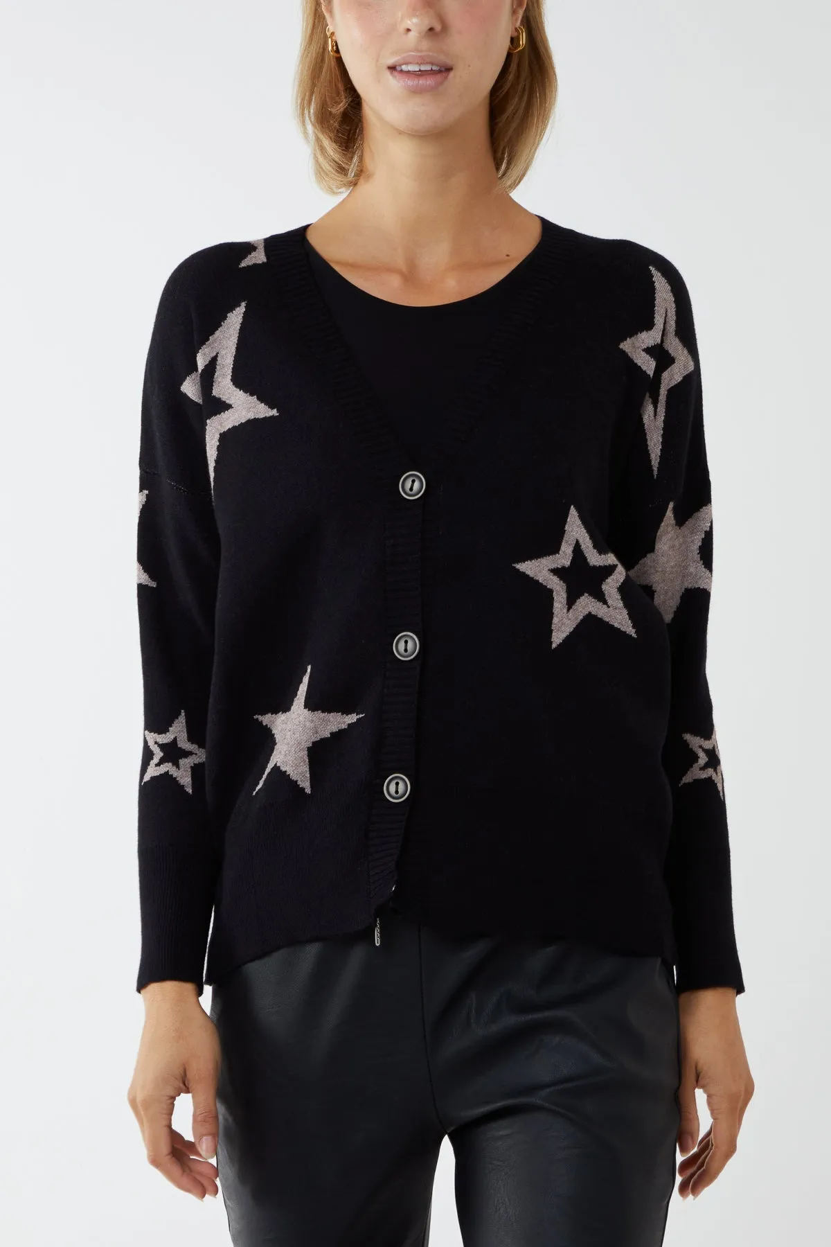 Star Fine Knit Button Cardigan