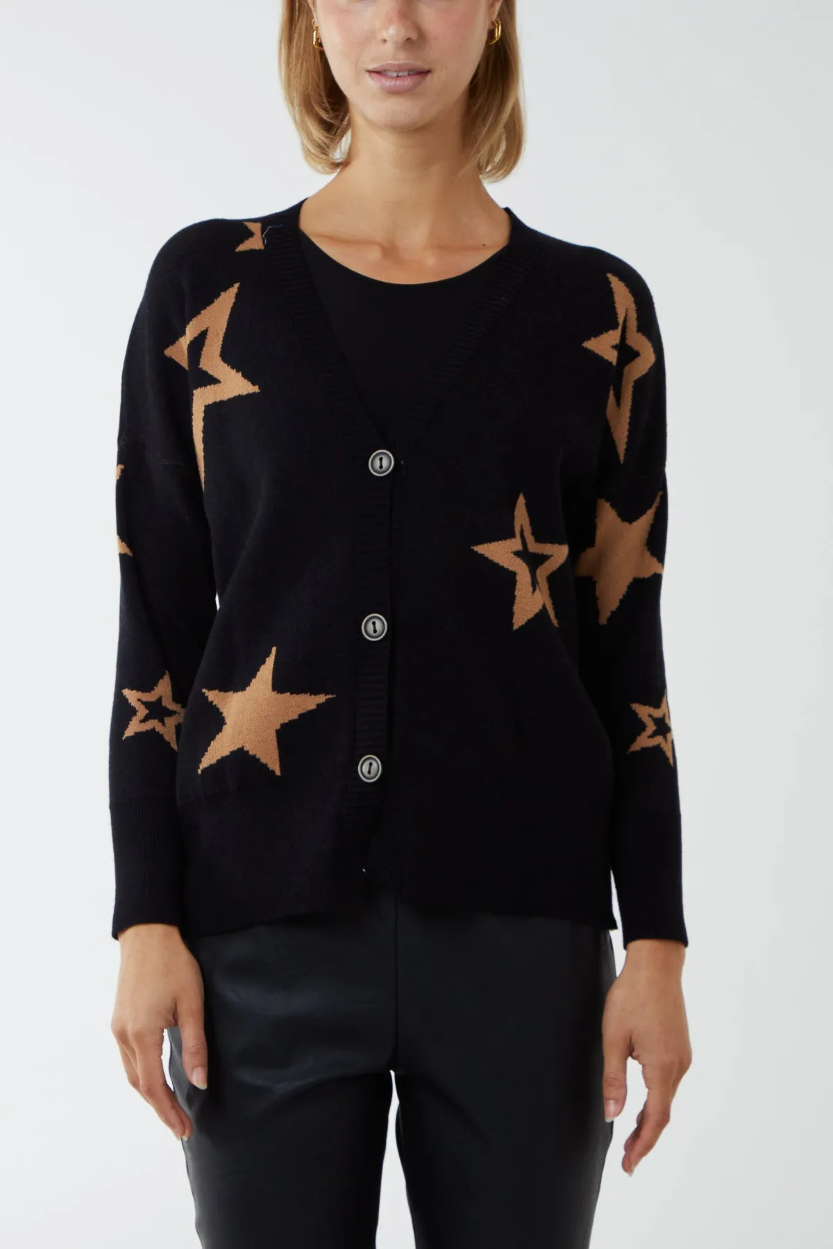 Star Fine Knit Button Cardigan