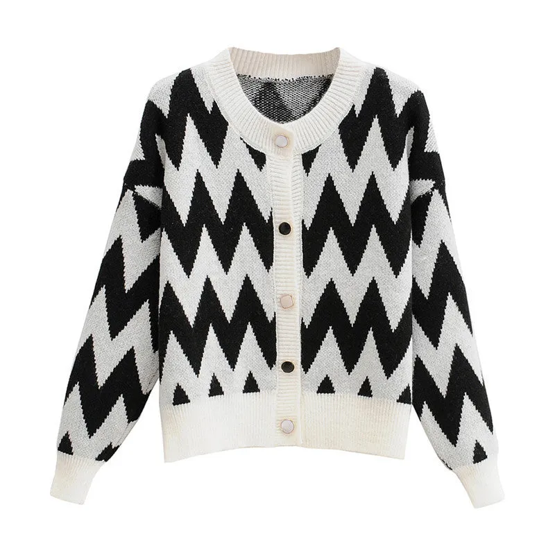 Striped Knit Single-breasted Geometry Sweaters Cardigans