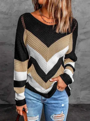 Stunncal Casual Sweet Geometric Patchwork O Neck Sweaters(7 Colors)