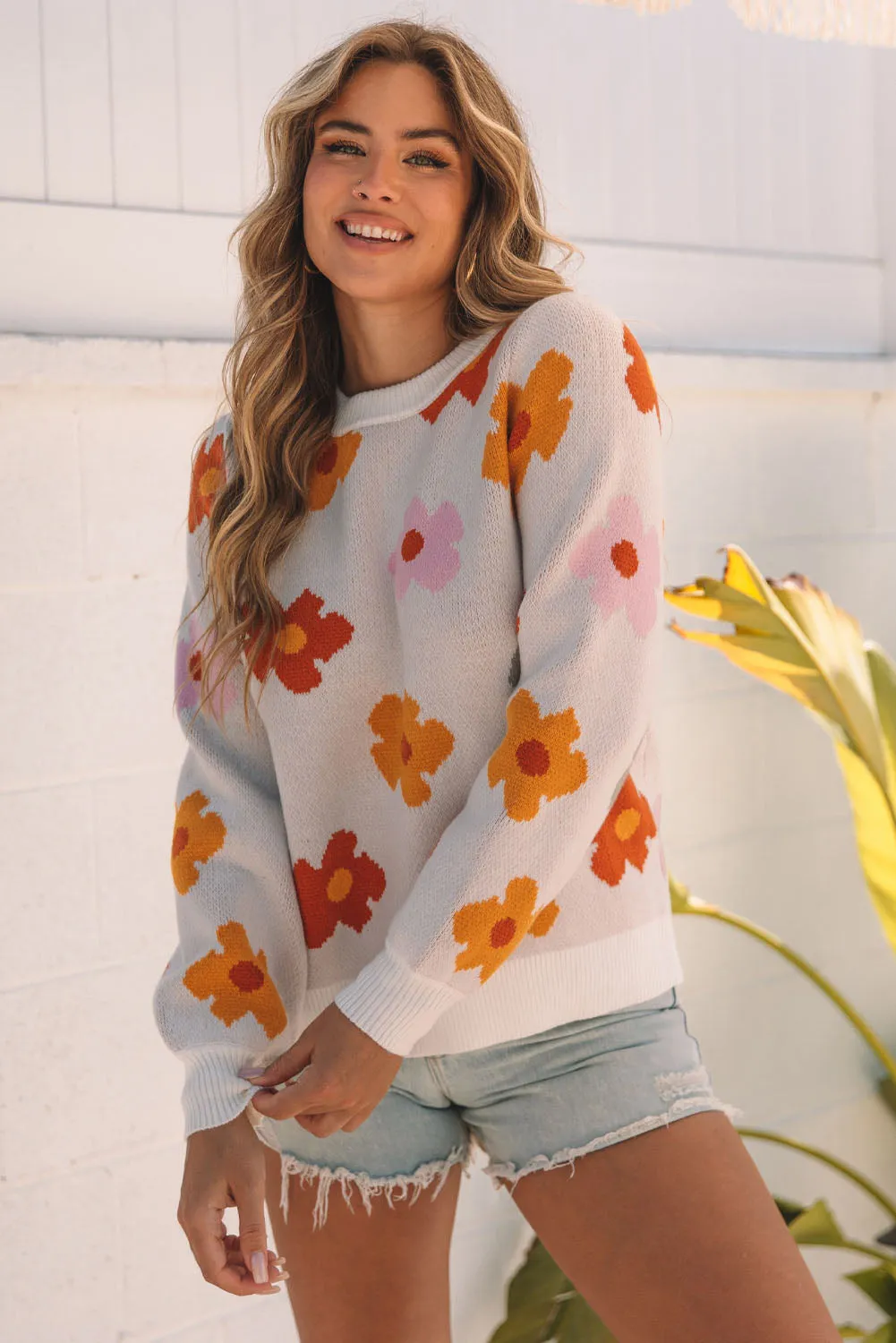 Sweet Knitted Ribbed Hem Sweater