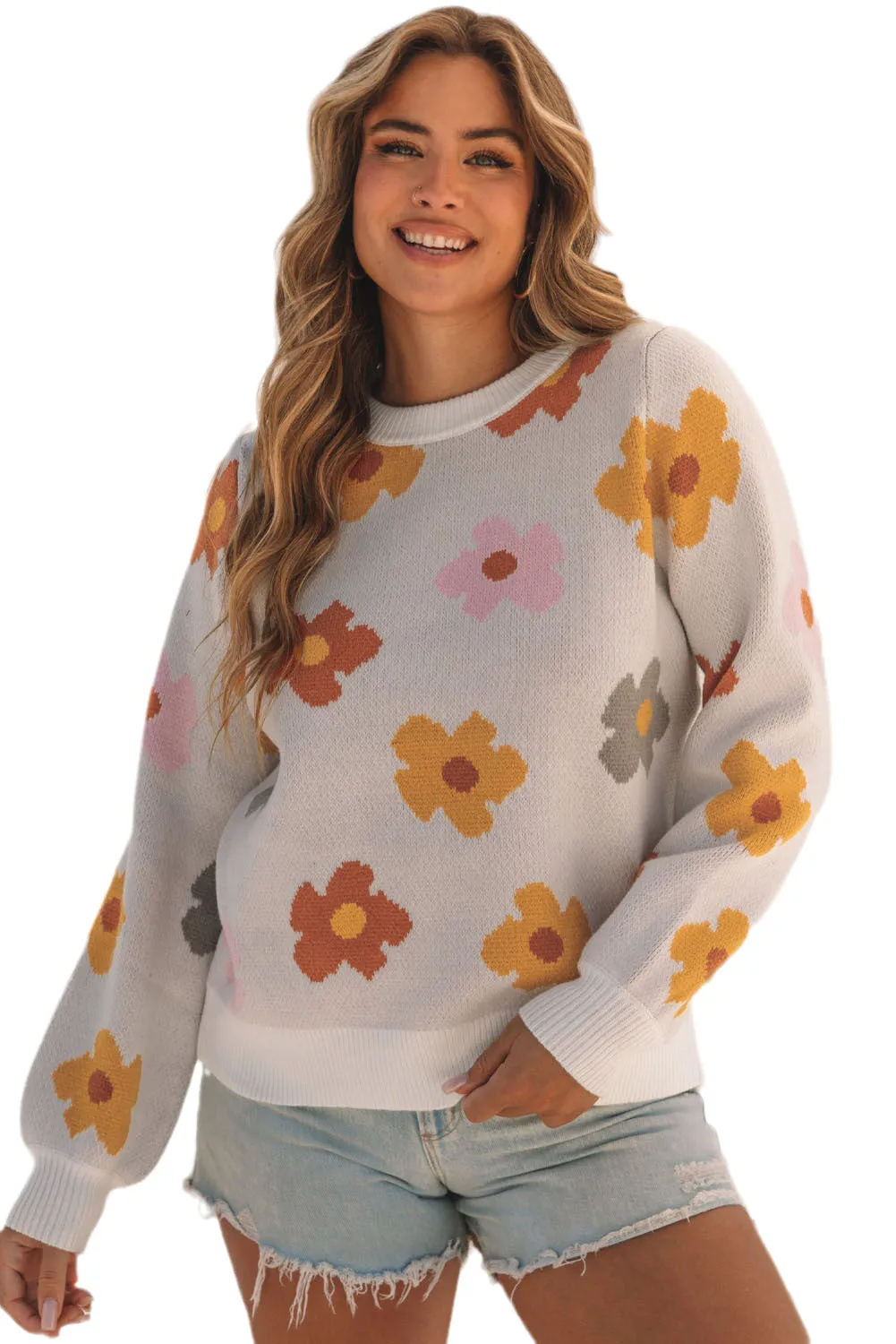 Sweet Knitted Ribbed Hem Sweater