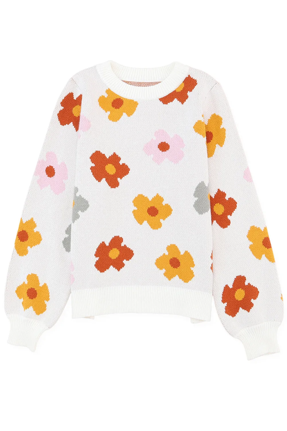 Sweet Knitted Ribbed Hem Sweater