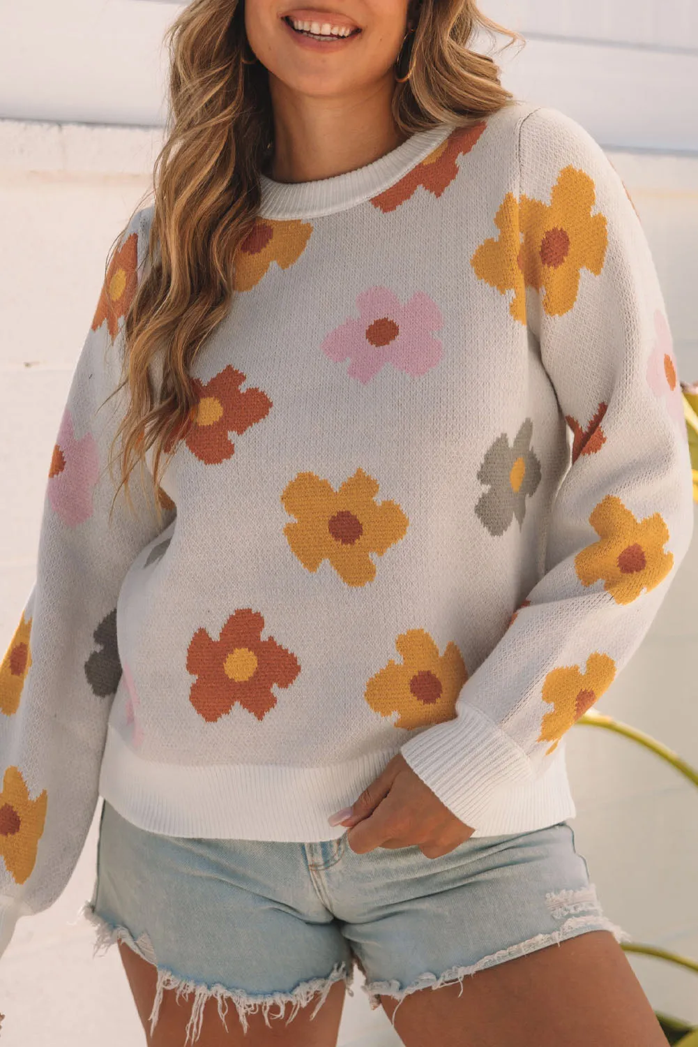 Sweet Knitted Ribbed Hem Sweater