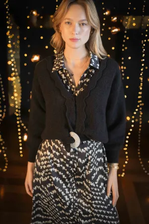 TAIGA - Cardigan noir tricot réversible devant/dos