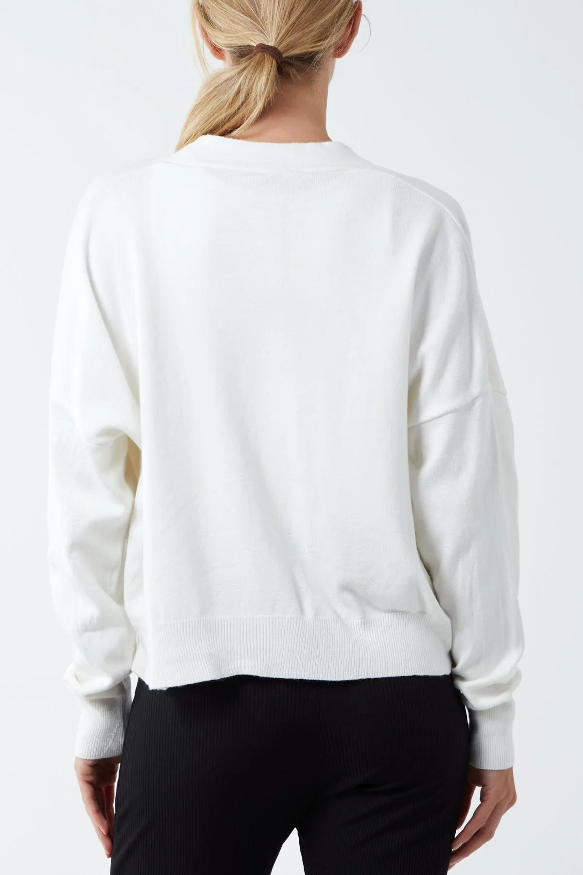 Three Button Cropped Ribbed Cuff Hem Cardigan