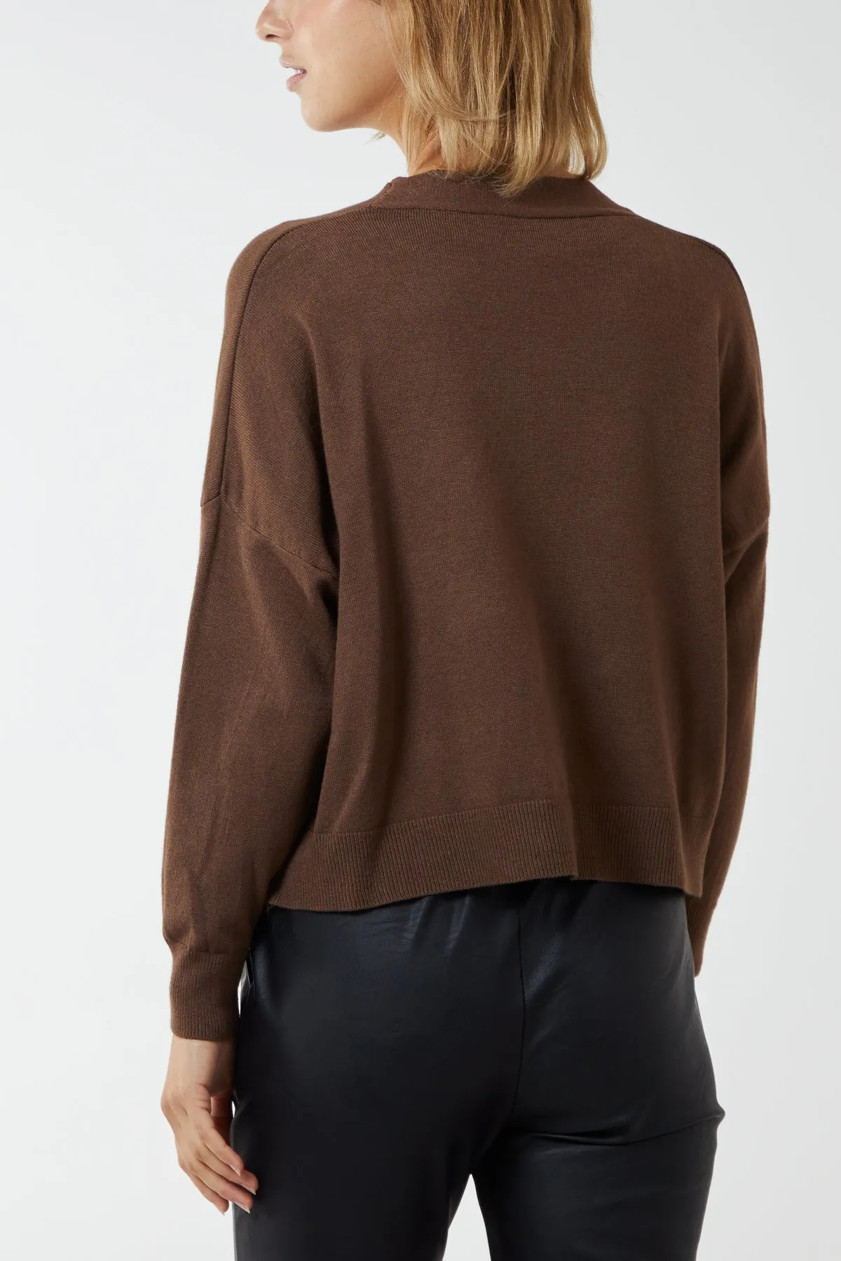 Three Button Cropped Ribbed Cuff Hem Cardigan