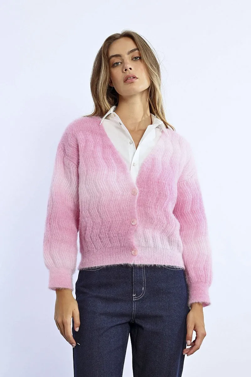 TIE AND DYE POINTELLE KNIT CARDIGAN