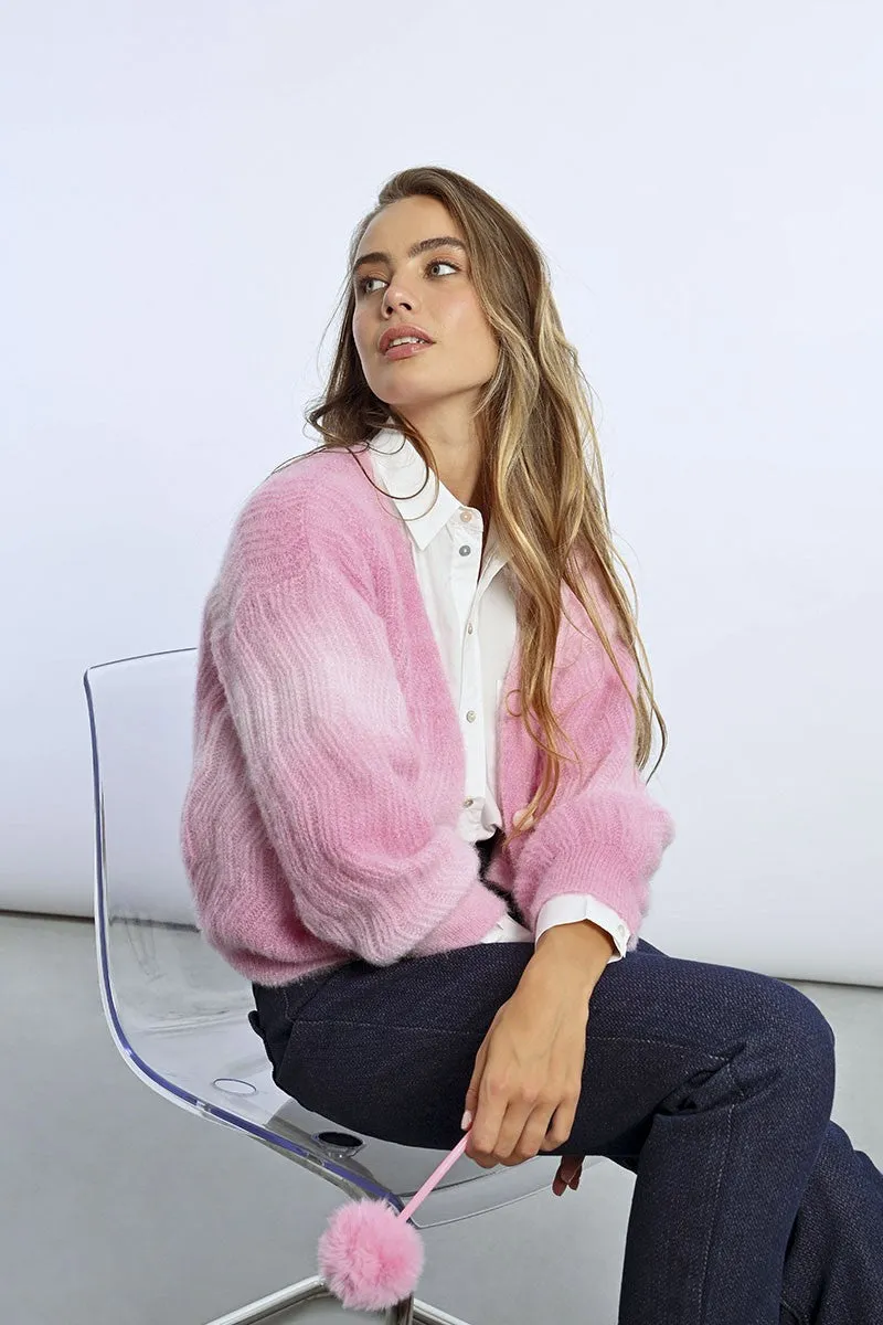 TIE AND DYE POINTELLE KNIT CARDIGAN