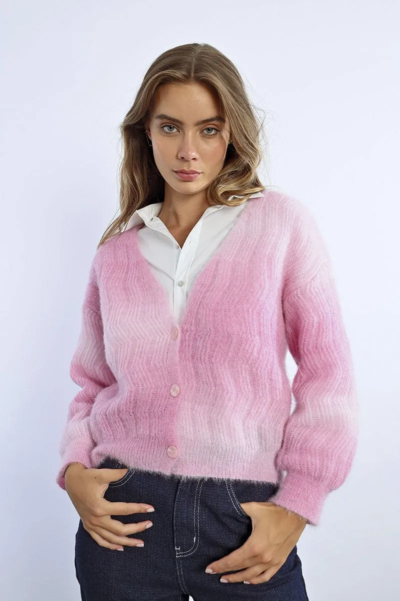 TIE AND DYE POINTELLE KNIT CARDIGAN