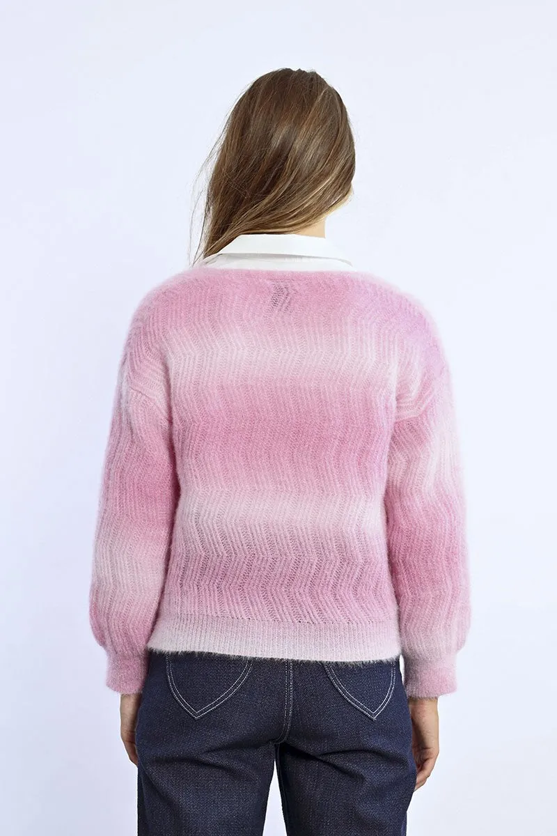 TIE AND DYE POINTELLE KNIT CARDIGAN